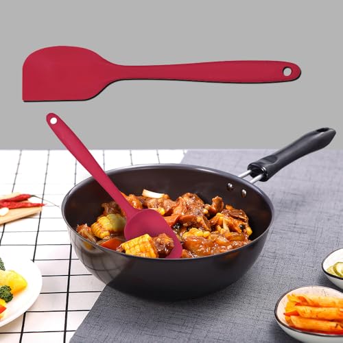2-Pack Silicone Spatulas Set, 10-Inch High Heat Resistant Non-Stick Rubber Spatulas for Baking, Cooking, and Mixing – Dishwasher Safe (Red) - color: Red
