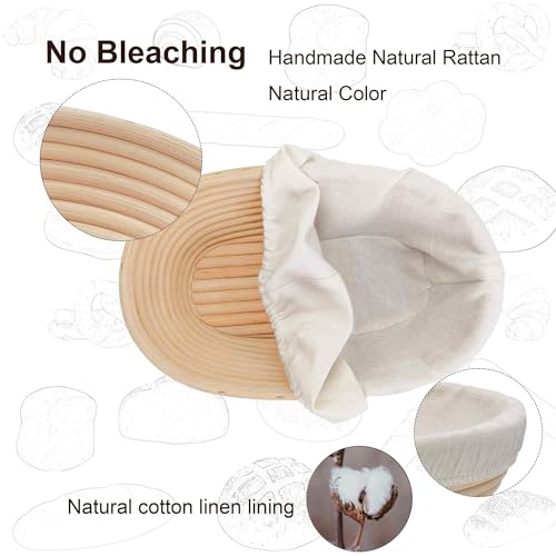 Banneton Bread Proofing Basket set of 2, 9.8 Inch Oval Sourdough Proofing Baskets with Liner,Dough Proofing Bowls,Made of Natural rattan,for Sourdough Bread Baking Supplies - size: 2 set 9.8 inch Oval