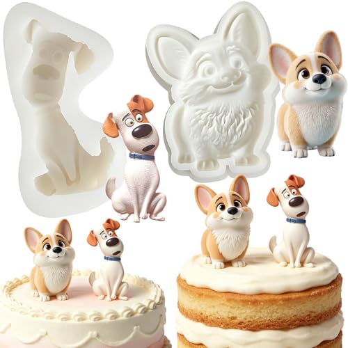 2Pcs Dog Silicone Fondant Molds, Corgi Puppy Chocolate Candy Molds - color: Dog silicone mold