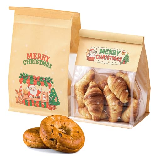 50 Pack Medium Christmas Bread Bags with Clear Window 10.3" x 6.3" x 5.1" - color: Christmas, size: Medium