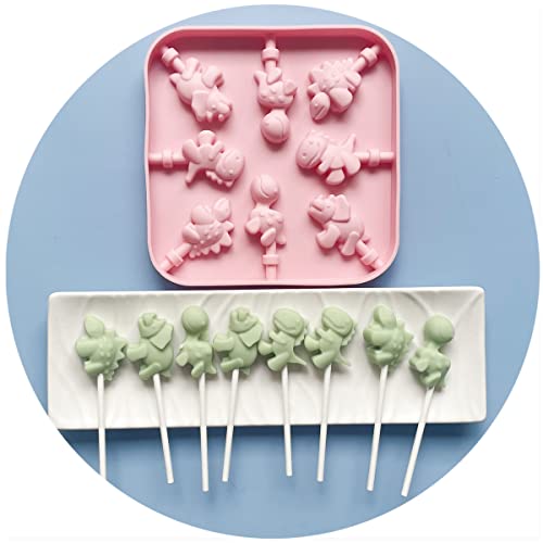 Cute Dino Silicone Lollipop Mold Set,T-rex Hard Candy Sucker Mold (Dino) - color: Dino