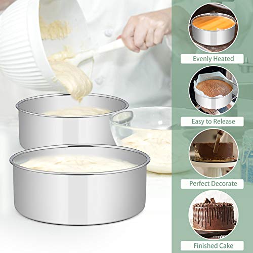 E-far 9½ x 3 Inch Cake Pan Set of 2, Stainless Steel Deep Cake Pans - size: 9.5 x 3 inches