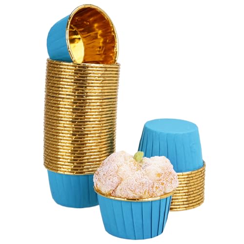 50 Pcs Blue Cupcake Baking Cups 3.5Oz Greaseproof Disposable Cupcake Liners - color: Blue