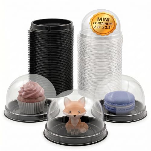 VIKROM Mini Cupcake Containers 50 Pack, Desk Pet Containers with Clear Lids