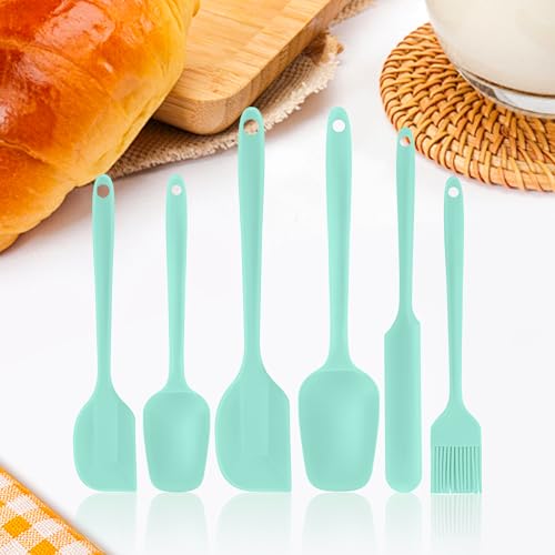 Silicone Spatula Set 6 Pack Food Grade Kitchen Utensils with Silicone Brush - color: Green
