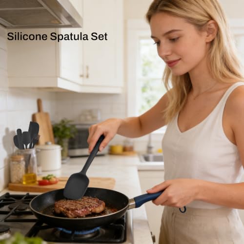 6 Pieces Silicone Spatula Set with Silicone Brush,Mixing-Black - color: Black, size: 6 Piece