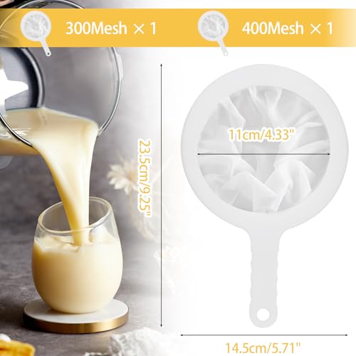 Uenhoy 2 Pcs Nylon Mesh Strainers 300 400 Kitchen Sieve With Handle White - size: 300 Mesh & 400 Mesh