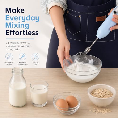 Egg Beater Whisk, Wireless Electric Multi-speed Control Rechargeable Batteries Balloon Whisk for Eggs, Milkshake Cream, Butter, Baby Food Fruits, Sauces and Soup for Kitchen,Camping,Party Gifts - color: Light Blue