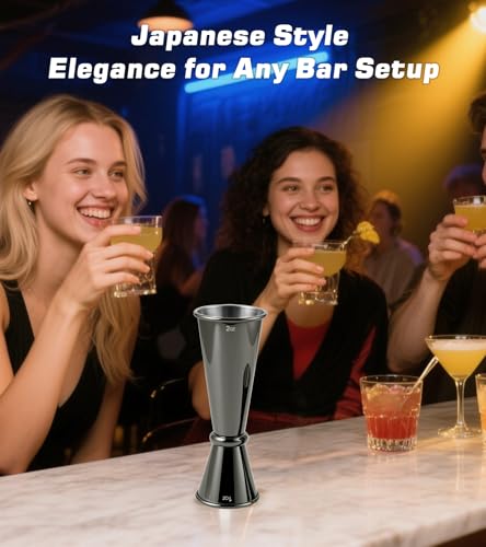 Stainless Steel Cocktail Jiggers – Japanese Style Double Measuring Cups for Bartending (1oz/2oz) - color: Black, size: 1 Pack-A