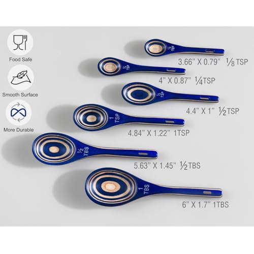 6pcs Measuring Spoons Set, Hardwood Pakkawood, Navy Blue - color: Navy Blue 6pcs