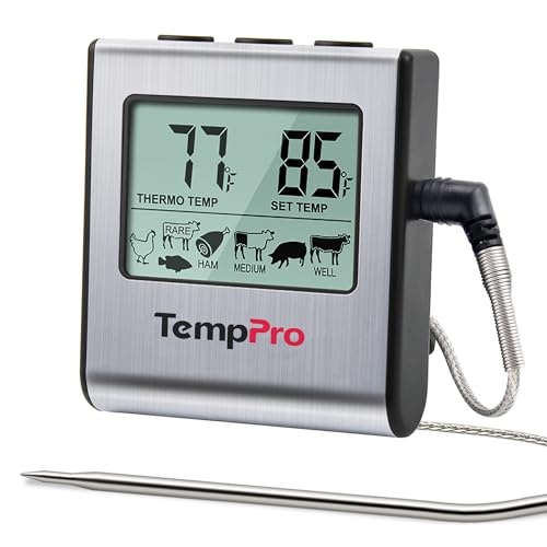 TempPro TempTrack Large LCD Digital Meat Thermometer for Cooking, Smoking - color: Light Silver