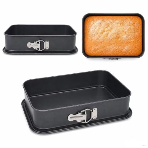 Rectangular Springform Cake Pan 11.02"x7.09"x2.55" - Leakproof Non-Stick Carbon Steel Cheesecake Pan with Removable Bottom Baking Pan for Cakes, Brownies, Lasagna & More