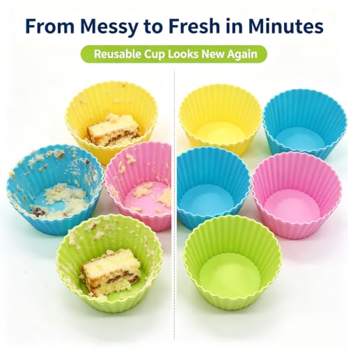 12 Pack Silicone Baking Cups, 4 Colors Silicone Muffin Liners Reusable - color: 4 Colors