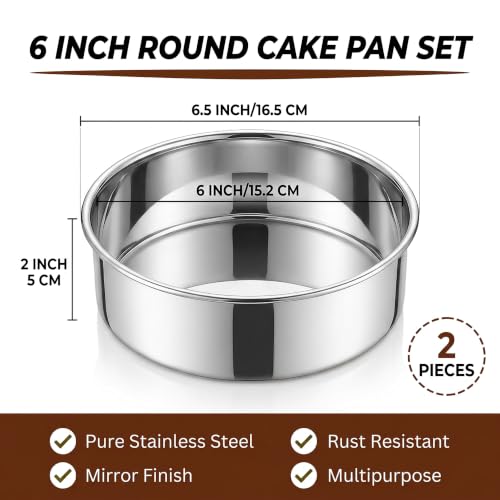 Homikit 6 Inch Round Cake Pan Set of 2, Stainless Steel Smash Baking Pan - size: 6 inch