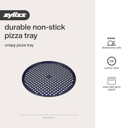 Zyliss Durable Non-Stick Pizza Tray | Carbon Steel | Dark Blue | Pizza Tray/Bakeware | Dishwasher Safe | 5 Year Guarantee… - style: Pizza Tray