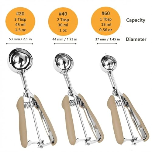 Cookie Scoop Set, 3Pcs Ice Cream Scoop, Cookie Scoops for Baking Set of 3 - color: Brown