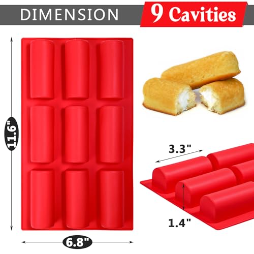 Webake Silicone Cream Canoe Pan, 9-Cavity Mini Log Cake Mold for Baking, Oblong Filled Snack Cake Mold for Mousse, Pudding and Desserts - style: Cream Canoe