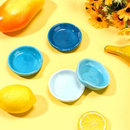 Boao 2.7 Inches Mini Ceramic Spoon Rests, Gold Rim Kitchen Spoon Rests, Mini Cooking Spoon Holder for Stove Top Countertop, Teaspoon Rest, Coffee Stir Spoon Rest (Blue, 4 Pieces) - color: Blue