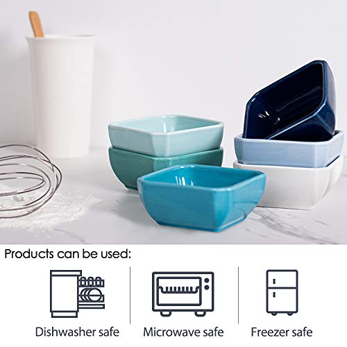 DELLING 6 Oz Porcelain Ramekins Set of 6, Square Souffle Dishes Oven Safe - Colorful Ceramic Creme Brulee Ramekins for Baking, Dishwasher Microwave Freezer Safe Dessert Cups for Pudding Custard - size: 6oz