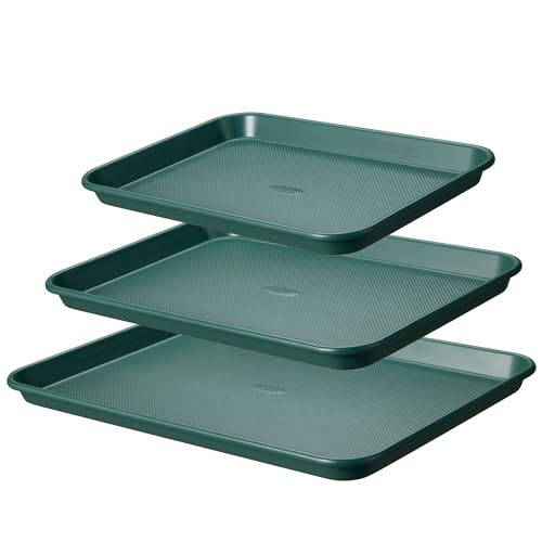 CAROTE 3-Piece Baking Sheet, Nonstick Cookie Sheets, Olive Green