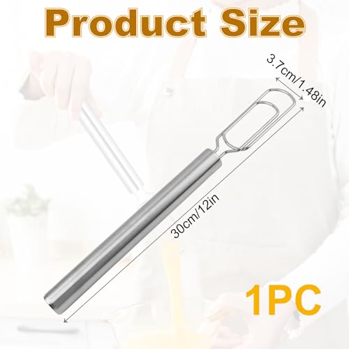 12" Stainless Steel Danish Dough Whisk, Sourdough Starter Stirrer for Tall & Narrow Jars, Long Handle Dough Mixer for Sourdough, Bread & Pizza, Dishwasher Safe