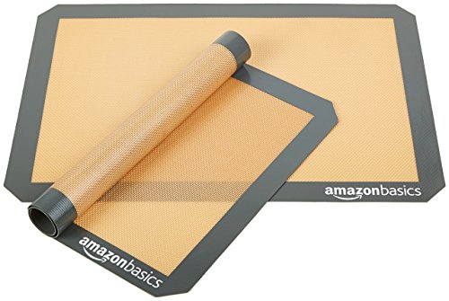 Amazon Basics Silicone Rectangular Baking Mat, Non-Stick, Reusable, Dishwasher Safe, Food Safe, Heat Resistant, 16.5" x 11.6", Beige/Gray, 2-Pack - size: 2-Pack, style: Baking Mat