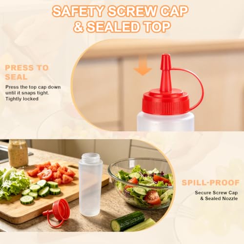 6 Pack 16 oz Condiment Squeeze Bottles, Wide Mouth & Leak Proof - size: 16 Ounces (Pack of 6)