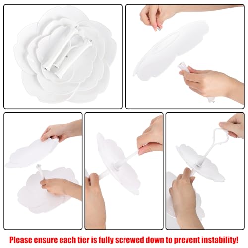 Tosnail 3 Pack 3 Tiers White Plastic Cupcake Stand Dessert Stand Tiered Serving Trays - Round, Square, Flower - color: White