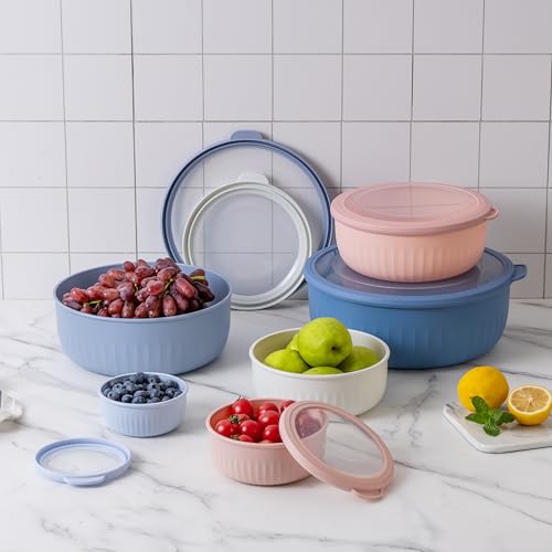COOK WITH COLOR Prep Bowls with Lids- Wide and Deep Nesting Plastic Small Mixing Bowl Set with Lids, 12 Piece Set - Wide Bowls, Blue/Pink - color: Blue/Pink, size: 12 Piece Set - Wide Bowls