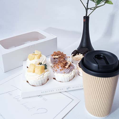 Yeplan 50 Packs Cupcake Boxes,9.4x6.1x3.14 Inches 6 Count Cupcake Box,White Cupcake Containers with Clear Window and Six Treat Holder,Pastry and Cookie Boxes,Bakery Boxes - color: 6 Counts-50 Packs