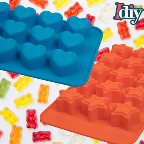 Silicone Gummy Candy Molds 4pk, Star & Heart Shapes with 2 Droppers - color: Heart and Star