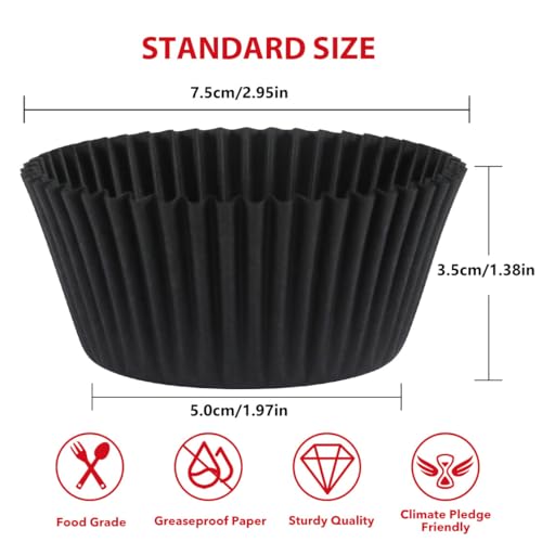 Caperci Standard Black Cupcake Liners for Baking Paper Muffin Liners 200pcs - color: Black