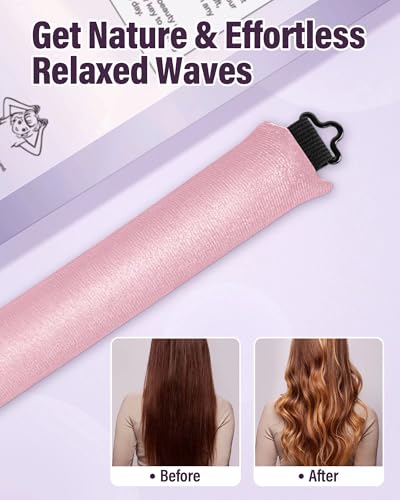 Heatless Hair Curler Overnight Curls-3 Pcs No Heat Curling Blowout Rod to Sleep In,Hair Rollers with Satin Scarf - color: Pink