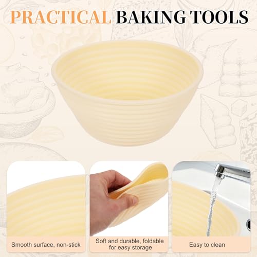 uxcell 2Pcs Silicone Bread Proofing Basket 4.9" Round Sourdough Bread Beige - color: Beige, size: 12.5 cm / 4.9 Inch