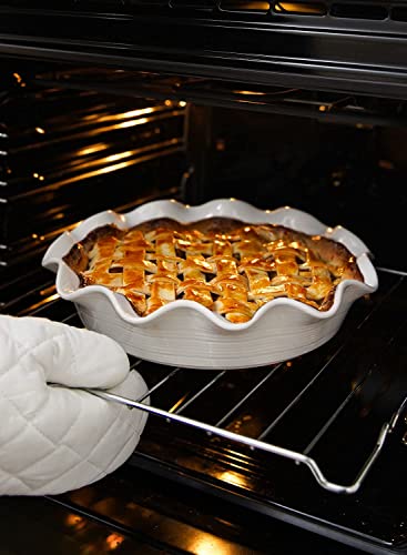 LE TAUCI Ceramic Pie Pans for Baking, 11 Inches Deep Dish Pie Plate for Apple Pie, Pot Pie, 48 Ounce Baking Dish with Ruffled Edge, Set of 2, White - color: White