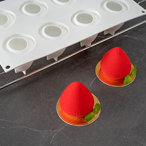 Pastry Tek 8 Cavities Strawberry Silicone Molds, 10 Oven-Ready Strawberry Molds - Flexible, Freezable, White Silicone Fruit Silicone Molds, Easy Release, For Baking - Restaurantware - size: 10 Count, style: Strawberry 8 Compartment