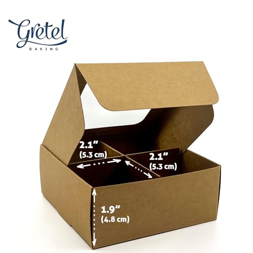 20-Ct Kraft Treat Boxes, 4.5x4.5x1.9in, Window & Dividers - color: Kraft, size: 4.5 x 4.5 x 1.9 in (4 compartments)