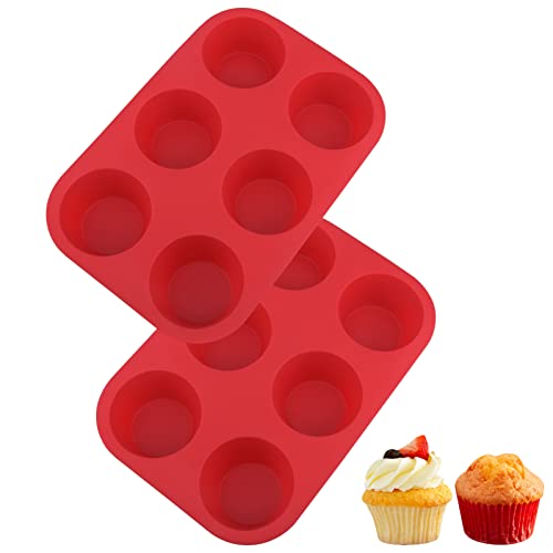 Silicone Muffin Pans,6 Cup Large Silicone Cupcake Pans 2Pack