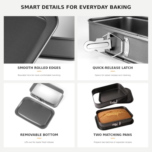 2 Pack 14 x 9 Deep Springform Pans, Rectangle Pans with Removable Bottom