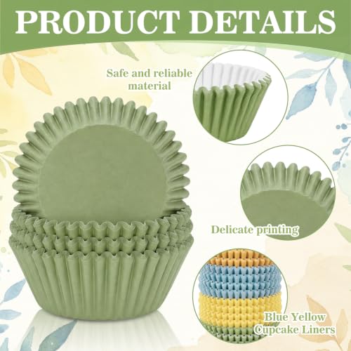 FYSUIMU 400 Pcs Blue Yellow Cupcake Liners Bear Inspired Paper Baking Cups Blue Yellow Sage Green Muffin Liner Cake Storage Container for Baby Shower Birthday Party Supplies - color: Blue Yellow Green