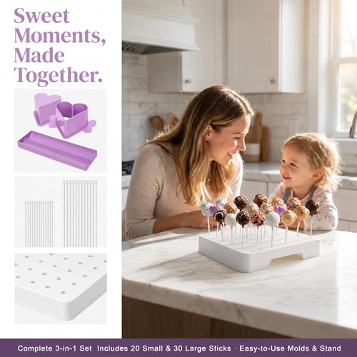 Cake Pop Making Kit with 2 Cake Pop Molds and Stand - color: White + Purple + Blue