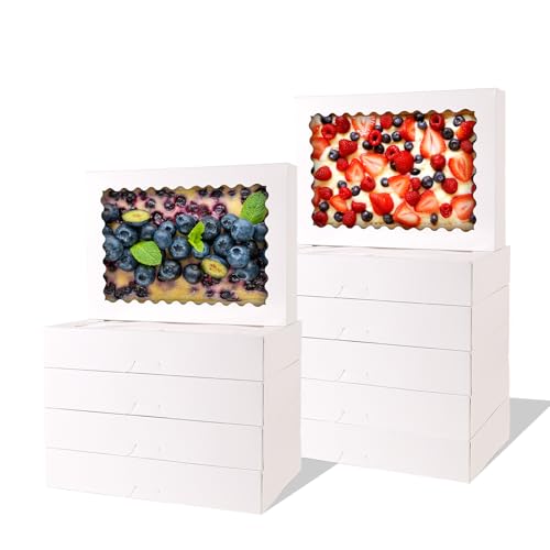 24pcs Bakery Boxes with Window, 14x10x2.5 Inch cookie Boxes, White - color: White, size: 14*10*2.5inch/24pcs