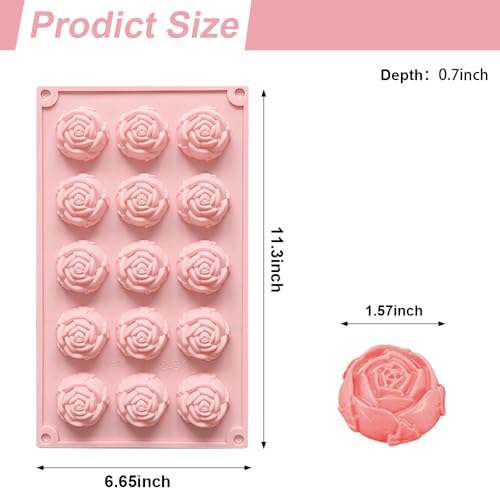2pcs Rose Silicone Chocolate Mold Valentine’s Day Mini Rose Flower Shape Candy Mold 15 Cavity Silicone Mold For Valentine’s Day Wedding Cake Decorating