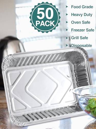 NEEBAKE 50 Pack 8x6 Disposable Aluminum Pans with Lids Aluminum-Foil-Pans-Tin-Foil-Baking-Pans-Tin-Trays-Food-To-Go-Containers-for-Meal-Prep-Cooking-Roasting-Heating-Takeout - size: 8x6 - 50 Pans + Lids
