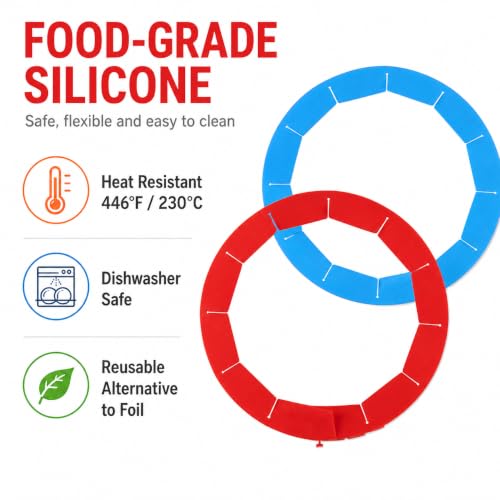 Adjustable Silicone Pie Crust Shield Edge Protector 2 Pcs Blue&Red - color: Red and Blue
