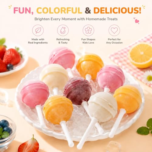 Lollipop Popsicle Molds,12 Pack Silicone Popsicle Molds,Reusable Lollipop Ice Cream Molds for Homemade Frozen Treats,Juice,Yogurt,Smoothies and Fruit Desserts.
