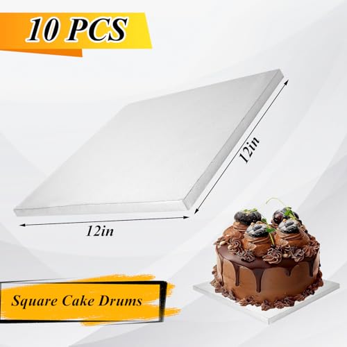 10 PCS Square Cake Drum 12 Inch Square Cake Board 1/2 Inch Thick Silver Cake Drum for DIY, Decorating, Baking Supplies
