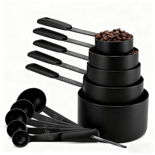 Bopei 10-Pcs Stainless Steel Measuring Cups & Spoons Set, Matte Black - color: All Black