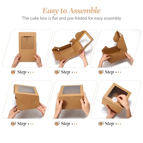 COTOPHER 50 Pcs Cake Boxes 8 Inch, 8x8x5 In Cake Containers with Windown - color: Brown, size: 8x8x5inch