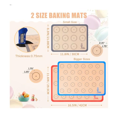 Silicone Baking Mat Macaron Set of 3-2 Half Sheet Liners 1 Quarter Sheet - color: Red,Blue,Gray, size: 16.5x11.6